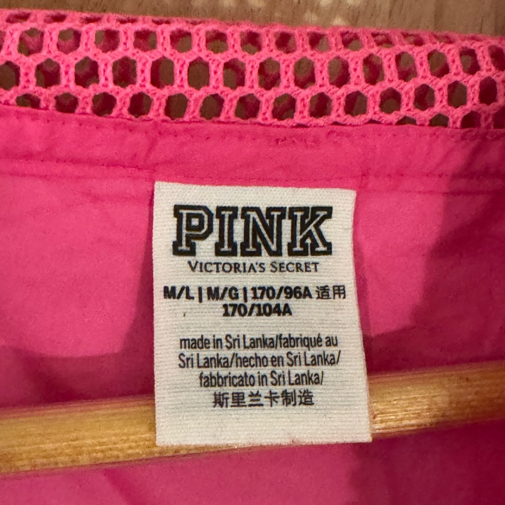 Victoria Secret Pink Campus Full Zip Mesh Hoodie‎ Jacket in Flawless Pink Sz M/L - Picture 4 of 8